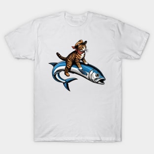 Meowdy Texas Cowboy Rodeo Cat Ride On Sardine T-Shirt